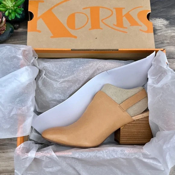 NIB Korks Kork Ease Rayleigh Slingback Block Heel Leather Clogs Natural - Picture 12 of 14